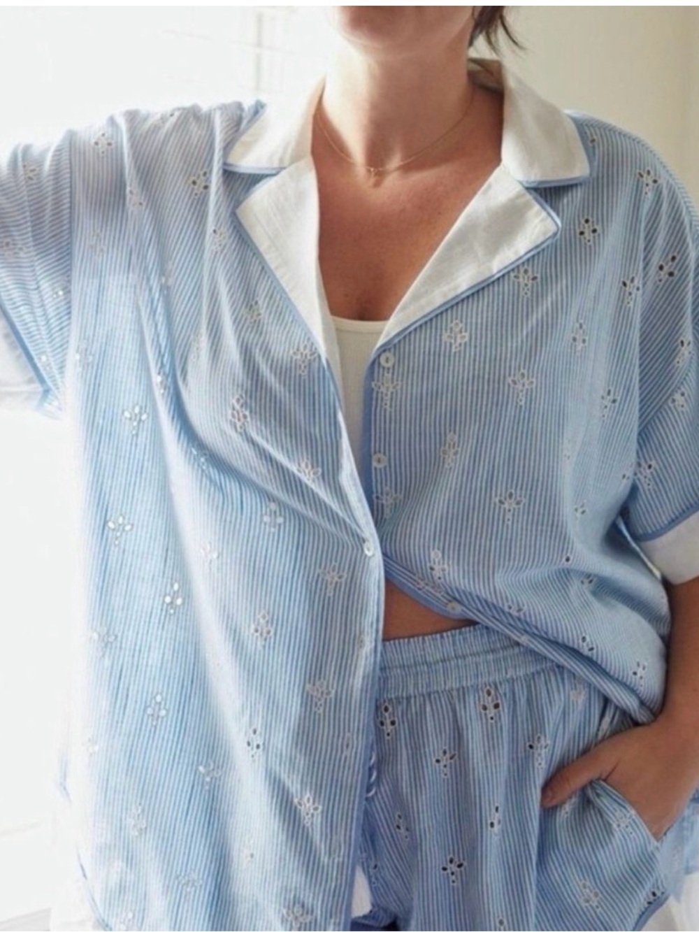 Anthropologie “The Bijou” Blue and White Striped Button-Up Shirt
